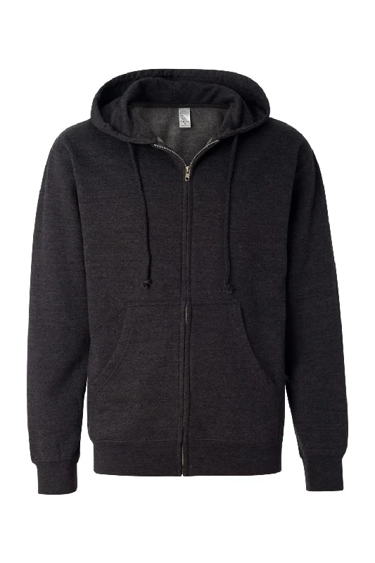 Independent Trading Co. Mens Full Zip Hooded Sweatshirt Hoodie - Heather Charcoal Grey - NEW