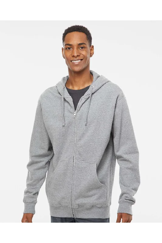 Independent Trading Co. Mens Full Zip Hooded Sweatshirt Hoodie - Heather Grey - NEW