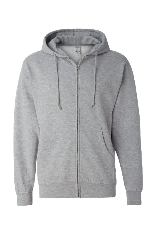 Independent Trading Co. Mens Full Zip Hooded Sweatshirt Hoodie - Heather Grey - NEW