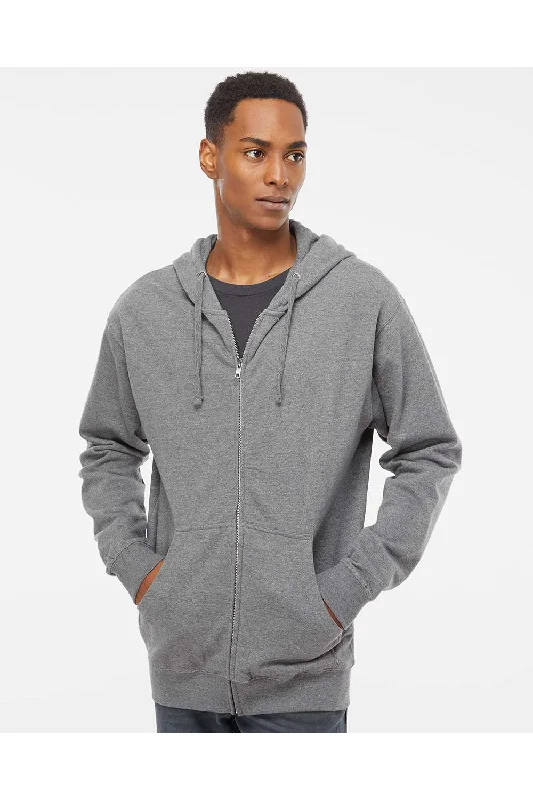 Independent Trading Co. Mens Full Zip Hooded Sweatshirt Hoodie - Heather Gunmetal Grey - NEW