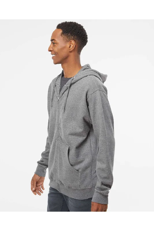 Independent Trading Co. Mens Full Zip Hooded Sweatshirt Hoodie - Heather Gunmetal Grey - NEW