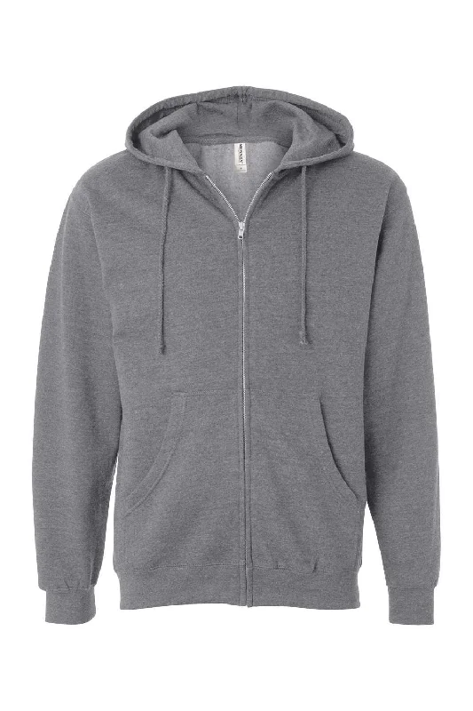 Independent Trading Co. Mens Full Zip Hooded Sweatshirt Hoodie - Heather Gunmetal Grey - NEW