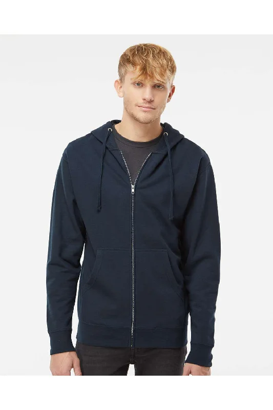 Independent Trading Co. Mens Full Zip Hooded Sweatshirt Hoodie - Navy Blue - NEW