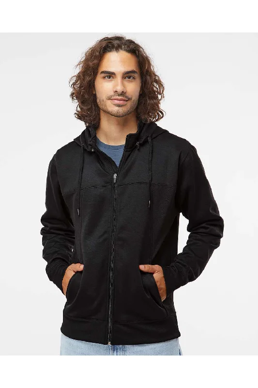 Independent Trading Co. Mens Poly Tech Pill Resistant Full Zip Hooded Sweatshirt Hoodie - Black - NEW