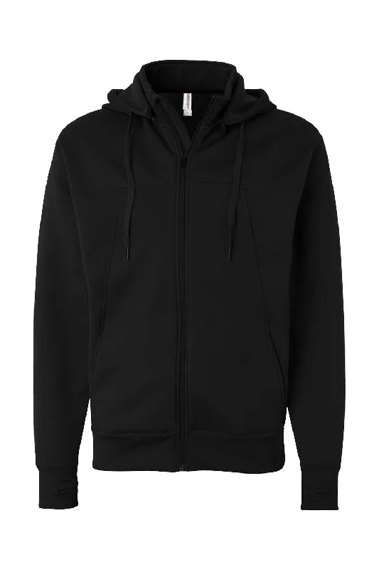 Independent Trading Co. Mens Poly Tech Pill Resistant Full Zip Hooded Sweatshirt Hoodie - Black - NEW