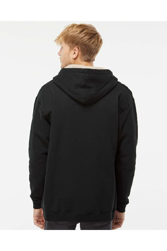 Independent Trading Co. Mens Sherpa Lined Full Zip Hooded Sweatshirt Hoodie - Black/Natural - NEW