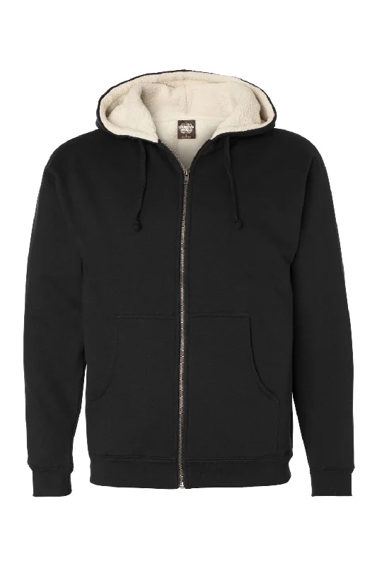 Independent Trading Co. Mens Sherpa Lined Full Zip Hooded Sweatshirt Hoodie - Black/Natural - NEW