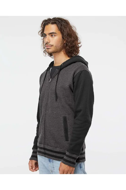 Independent Trading Co. Mens Varsity Full Zip Hooded Sweatshirt Hoodie - Heather Charcoal Grey/Black - NEW