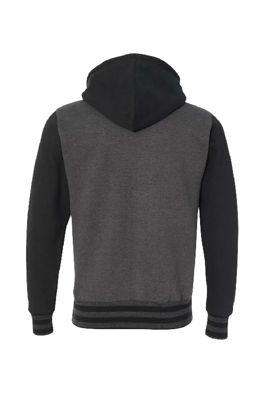 Independent Trading Co. Mens Varsity Full Zip Hooded Sweatshirt Hoodie - Heather Charcoal Grey/Black - NEW