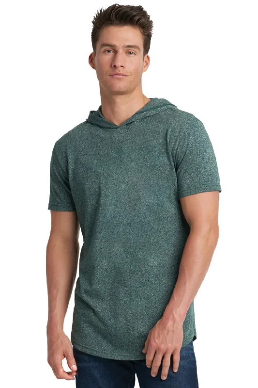 Next Level Mens Mock Twist Short Sleeve Hooded T-Shirt Hoodie - Forest Green - Closeout