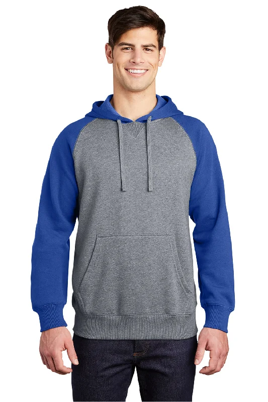 Sport-Tek Mens Shrink Resistant Fleece Hooded Sweatshirt Hoodie - Heather Vintage Grey/True Royal Blue