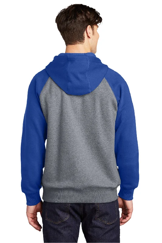 Sport-Tek Mens Shrink Resistant Fleece Hooded Sweatshirt Hoodie - Heather Vintage Grey/True Royal Blue