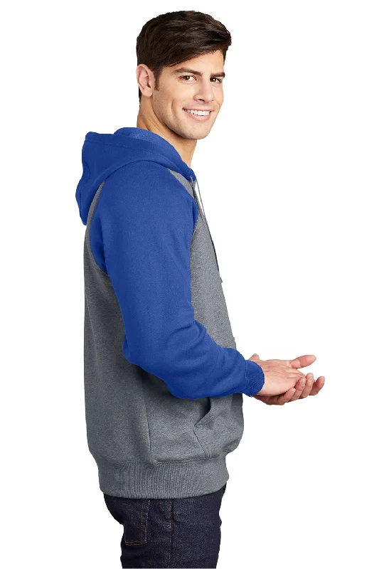 Sport-Tek Mens Shrink Resistant Fleece Hooded Sweatshirt Hoodie - Heather Vintage Grey/True Royal Blue