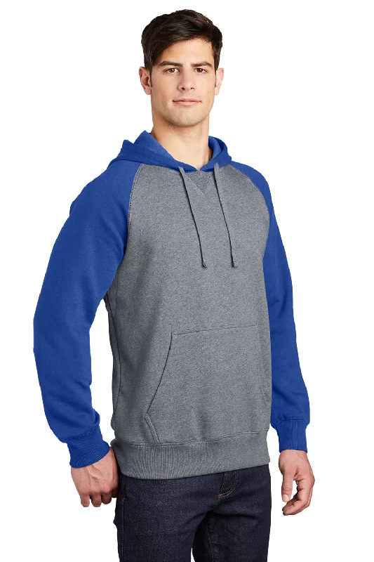 Sport-Tek Mens Shrink Resistant Fleece Hooded Sweatshirt Hoodie - Heather Vintage Grey/True Royal Blue