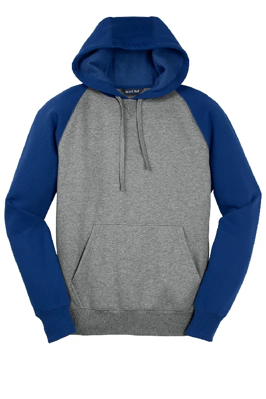 Sport-Tek Mens Shrink Resistant Fleece Hooded Sweatshirt Hoodie - Heather Vintage Grey/True Royal Blue