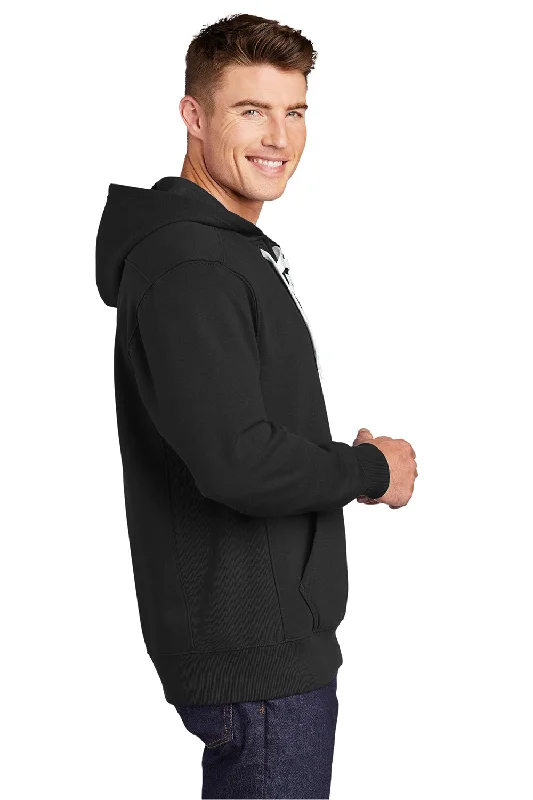 Sport-Tek Mens Lace Up Fleece Hooded Sweatshirt Hoodie - Black