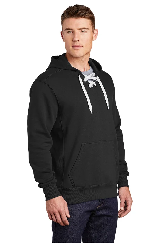 Sport-Tek Mens Lace Up Fleece Hooded Sweatshirt Hoodie - Black