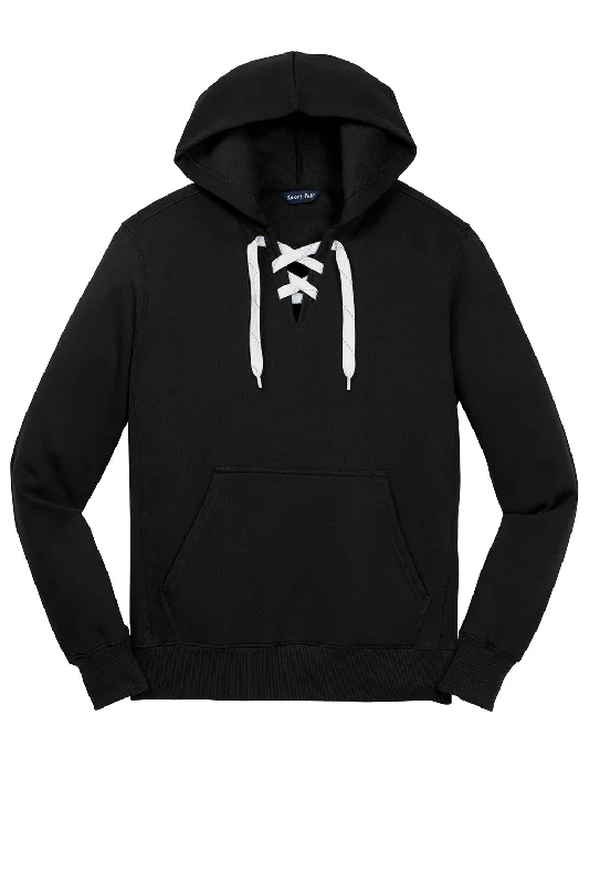 Sport-Tek Mens Lace Up Fleece Hooded Sweatshirt Hoodie - Black