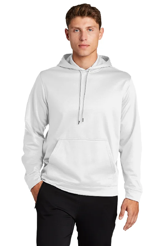 Sport-Tek Mens Sport-Wick Moisture Wicking Fleece Hooded Sweatshirt Hoodie - White