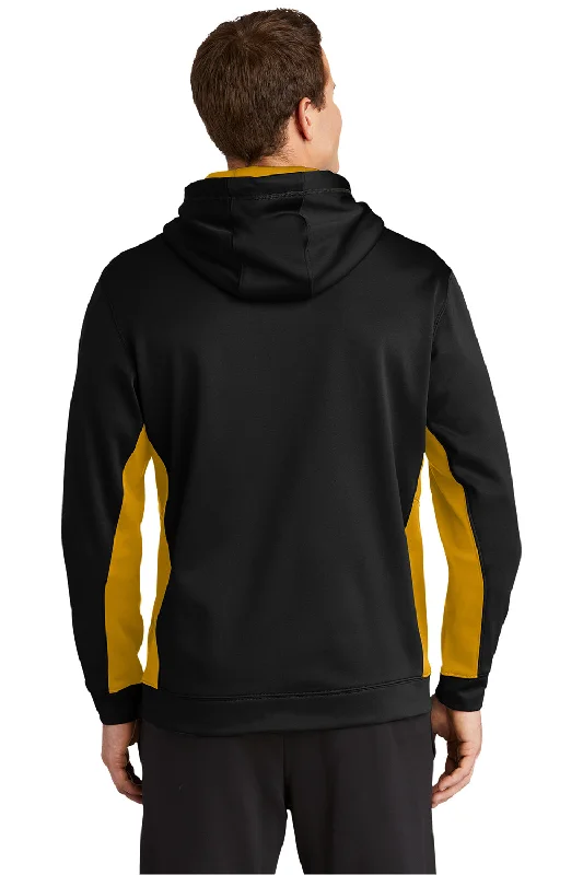 Sport-Tek Mens Sport-Wick Moisture Wicking Fleece Hooded Sweatshirt Hoodie - Black/Gold