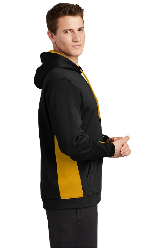 Sport-Tek Mens Sport-Wick Moisture Wicking Fleece Hooded Sweatshirt Hoodie - Black/Gold