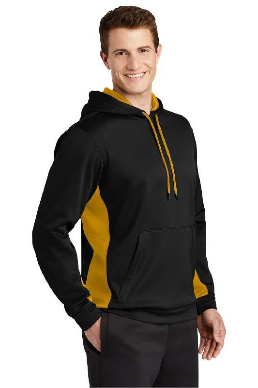 Sport-Tek Mens Sport-Wick Moisture Wicking Fleece Hooded Sweatshirt Hoodie - Black/Gold