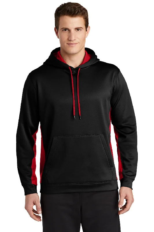 Sport-Tek Mens Sport-Wick Moisture Wicking Fleece Hooded Sweatshirt Hoodie - Black/Deep Red