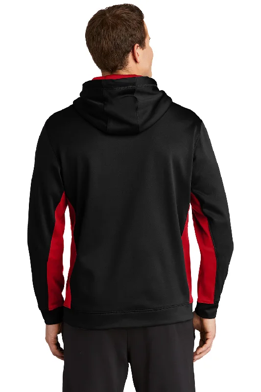 Sport-Tek Mens Sport-Wick Moisture Wicking Fleece Hooded Sweatshirt Hoodie - Black/Deep Red