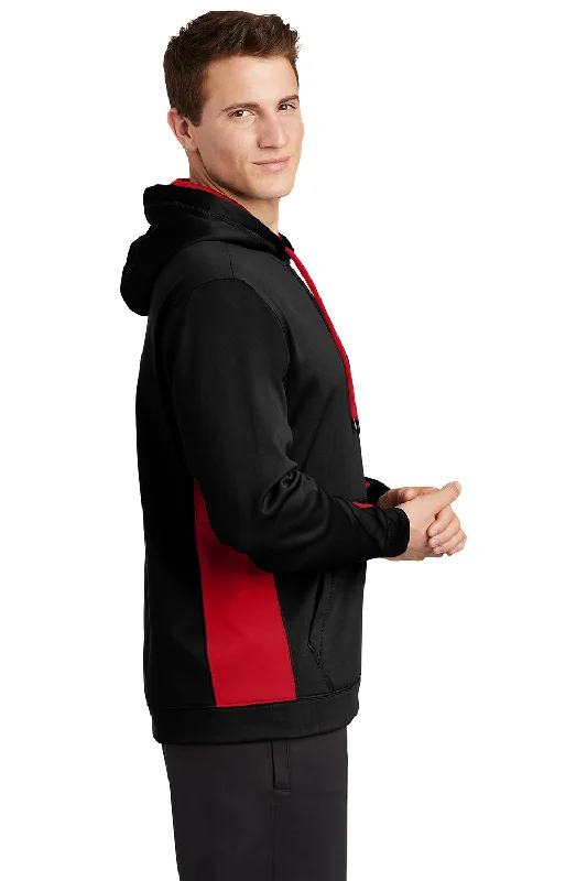 Sport-Tek Mens Sport-Wick Moisture Wicking Fleece Hooded Sweatshirt Hoodie - Black/Deep Red