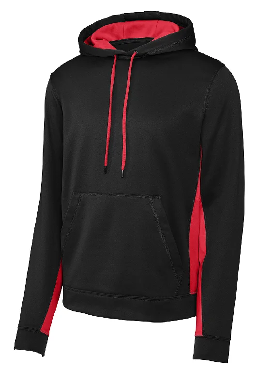 Sport-Tek Mens Sport-Wick Moisture Wicking Fleece Hooded Sweatshirt Hoodie - Black/Deep Red