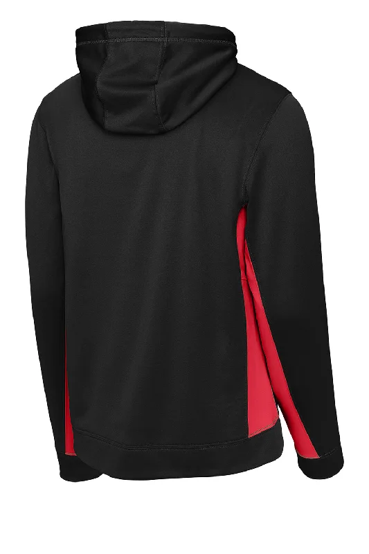 Sport-Tek Mens Sport-Wick Moisture Wicking Fleece Hooded Sweatshirt Hoodie - Black/Deep Red