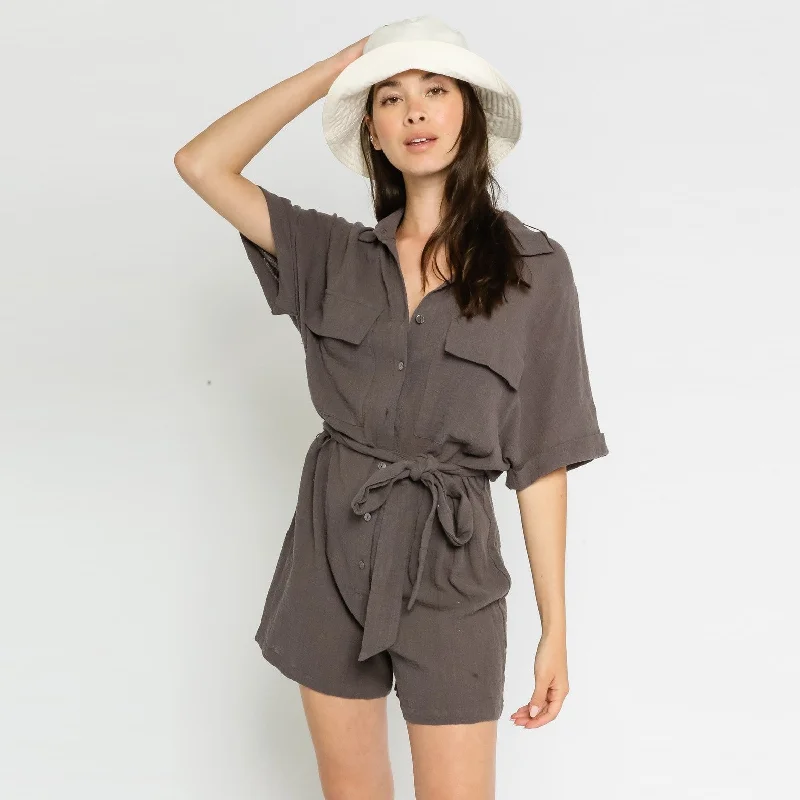 Gauze Belted Romper (Carbon)