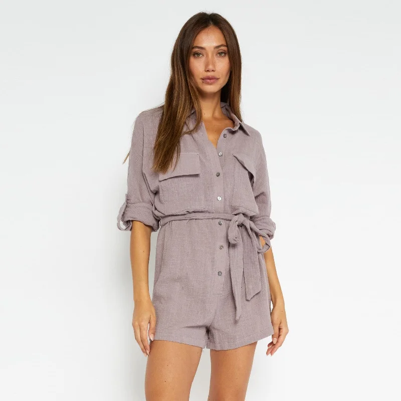 Gauze Belted Romper (Lilac)