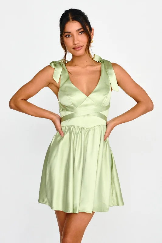 Majesty Tied Shoulder Mini Dress Lime