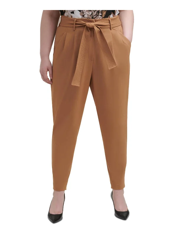 Plus Womens Belted Office Ankle Pants